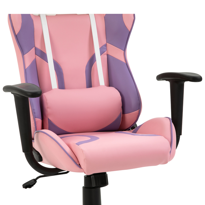 Vinsetto Gaming Chair Ergonomic Office Chair, Swivel Chair, Adjustable Massage Lumbar Cushion, Height Adjustable, Pink & Violet, 69x56x125.5cm | Aosom