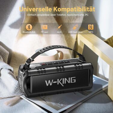 W-KING Bluetooth колонка 30W IPX6 портативна, з басом, 24 год, TF/USB/AUX, для вечірок та кемпінгу