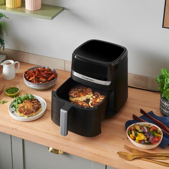 Фритюрниця Russell Hobbs Rapid AirFryer XL 5.5 л SatisFry – без олії, 9 програм, TouchScreen, чорний/сріблястий