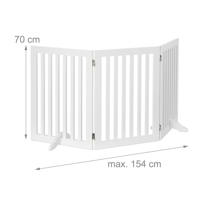 Захисне ворота для собак Relaxdays, 70x154 см, 3 панелі, складане, з ніжками, біле, MDF