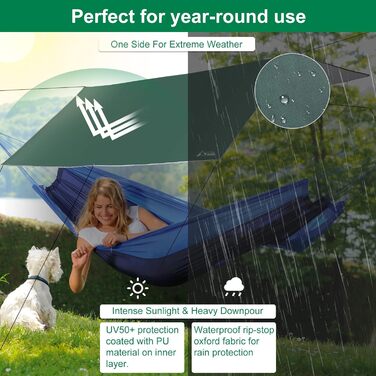 Тент для кемпінгу WADEO, 4x3 м, водовідштовхувальний, з кілочками та мотузками, ультралегкий, для відпочинку на природі, хакі (зелений)