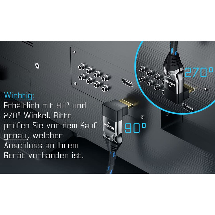 Кабель HDMI 2.1 8K 270° для Ultra HDTV, 5 метрів - Nylon, 48 Gbps, підтримка 8K@60Hz та 4K@120Hz, захист від перегинів