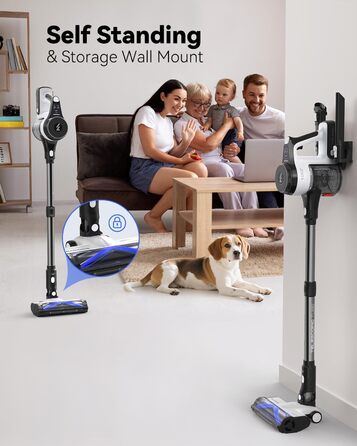 Бездротовий пилосос AlloyMove A01 Grau: потужний акумуляторний пилосос з 48kPa, 550W, 65 хвилин роботи, фільтрація 99.9%, об'єм 1.5L, для волосся, килимів, твердих поверхонь та з настінною підставкою