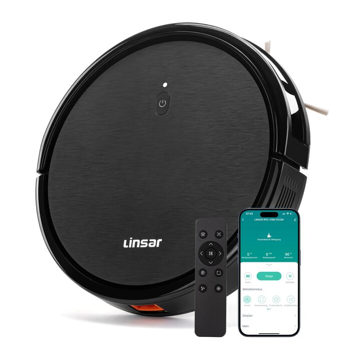 Робот-пилосос з функцією миття - 2в1. Робот-пилосос з додатком, акумулятором 120 хв, для килима, шерсті тварин та твердих підлог. З зарядну станцією та пультом дистанційного керування (Чорний)