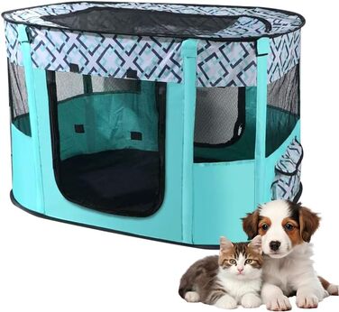Клітка-манеж для цуценят та домашніх тварин, 70x55x40 см, водовідштовхуюча, для собак, кроликів, котів та морських свинок, для дому та вулиці (зелене решітка)