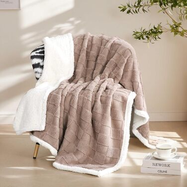 Плед Gracelife Sherpa з м'якого флісу, великий, теплий, 150 x 200 см, сірий