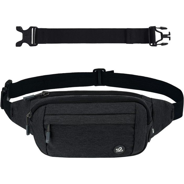 WATERFLY Поясна сумка на пояс для чоловіків та жінок: спортивна сумка на талію, сумка-шоппер, сумка на стегно для подорожей, піших прогулянок, дресирування собак, активного відпочинку на природі. Чорний, сірий колір.