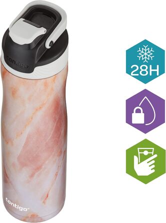 Contigo Autoseal Chill Stainless Steel Water Bottle with Autoseal Technology, Insulated Bottle Keeps Drinks Cold for Up to 28 Hours, Leak-Proof, BPA-Free, 720 ml (Rose Quartz)