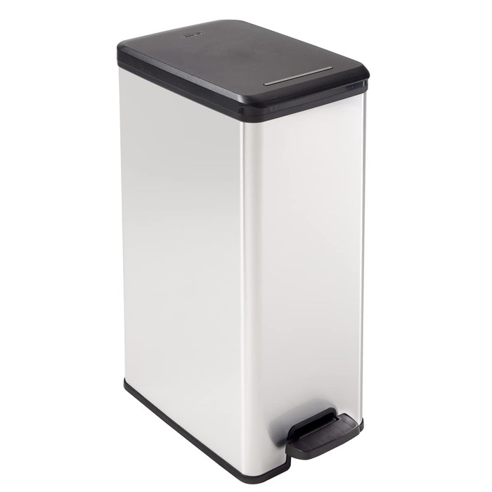Сміттєвий кошик Curver Deco Slim 40 л, пластиковий, чорний/сріблястий металік, 39.3 x 25 x 60.7 см