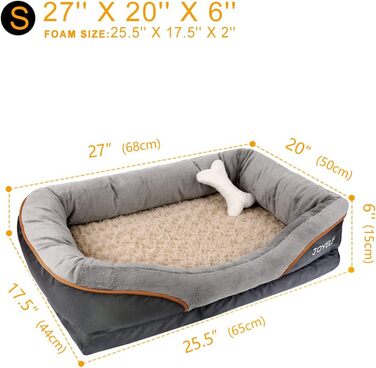 JOYELF XLarge Memory Foam Dog Bed Orthopedic Dog Bed & Sofa with Removable Washable Cover and Squeaky Toy as a Gift (L 68 x W 50 x H 15 cm)