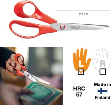 Ножиці універсальні для лівші Fiskars Classic 21 см, нержавіюча сталь, червоні ручки