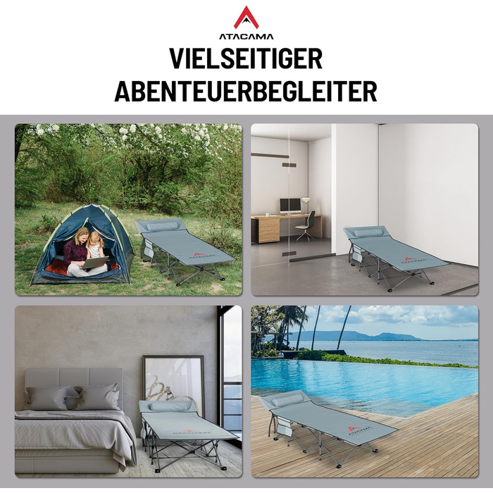 Ліжко похідне Atacama складане, ультралегке для кемпінгу та риболовлі, комфортне, портативне, розмір XXL 190x68x38 см