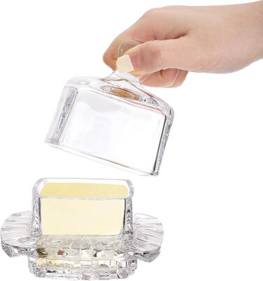 Frcctre 2 Pack Glass Butter Dish, Small Glass Butter Holder with Dome Lid and Handle, Clear Butter Serving Dish, Decorative Crystal Mini Butter Container, Butter Cloche