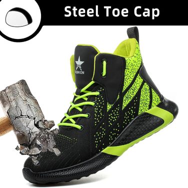 Легкі захисні черевики для чоловіків та жінок. Робочі черевики з металевим капом, дихаючі, неслизькі. Розміри 35-48 EU (39 EU), колір зелений.