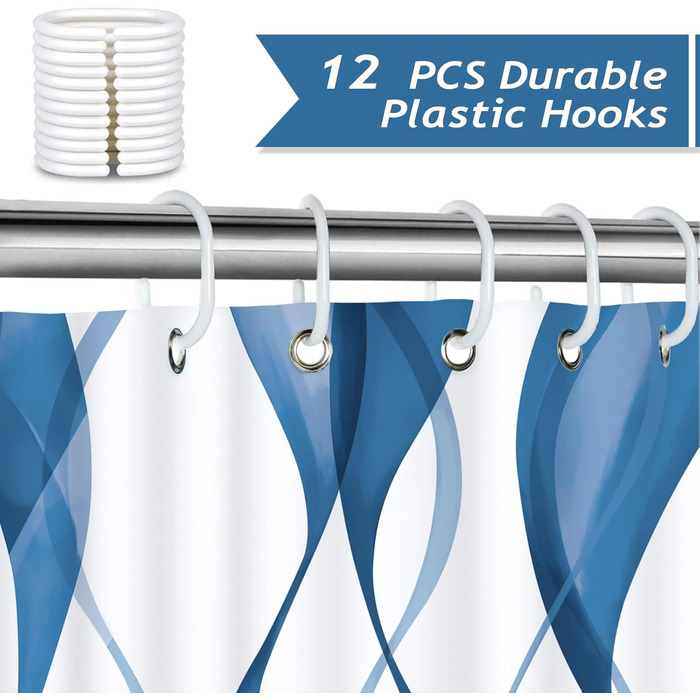 Шторка для душу Bonhause 180x180 см, водовідштовхувальна, антигрибкова, смугаста, поліестер, з кільцями (12 шт.), блакитна