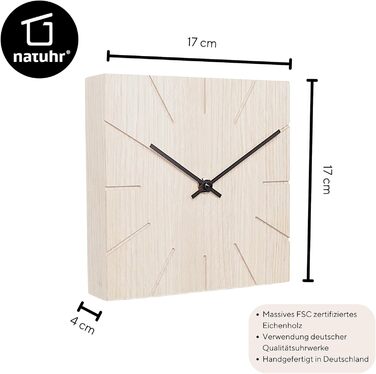 Natuhr Funk Wall Clock Table Clock Oak Wood - Beam - Solid Wood Design 17 x 17 cm (Smoked Oak Black Hands, ) (Oak Calcined / Black Hands, Quartz Movement)