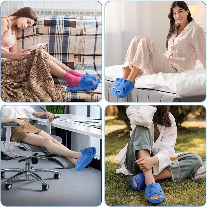 OFFCUP Жіночі домашні тапочки з м'якою підошвою, у вигляді акули, антиковзкі, зручні, з піною Memory, плюшеві, для дому та вулиці (42/43, блакитні)