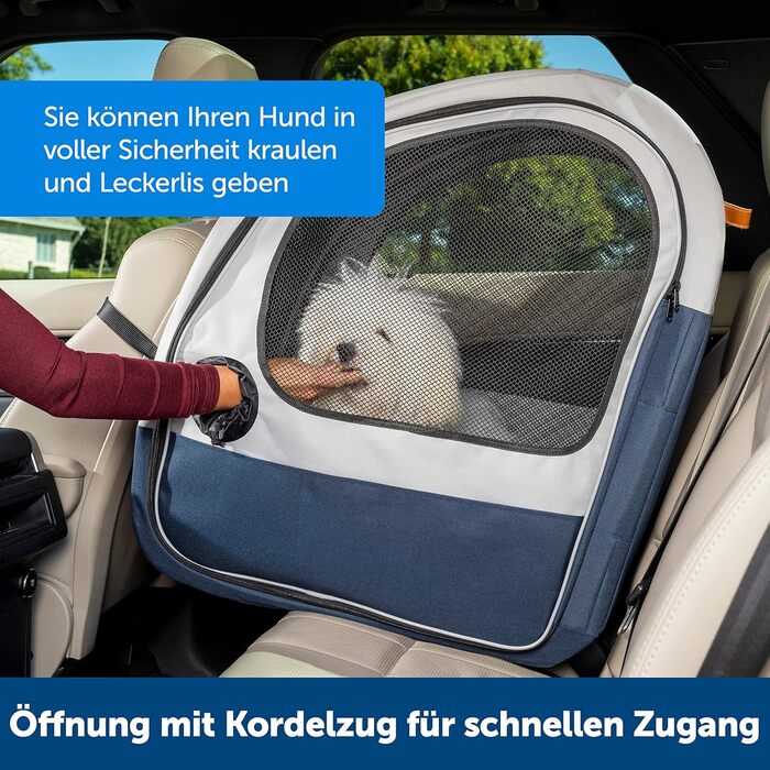 PetSafe Happy Ride Складана переноска для собак, автобокc для заднього сидіння, сітчасті дверцята для вентиляції, блакитний/сірий