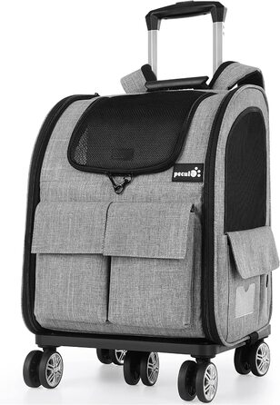 Pecute Rolling Backpack for Dogs and Cats, Dog Trolley Cat Carrier with Mesh Window, Foldable Travel Bag, Lightweight Dog Stroller, Grey