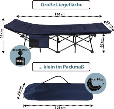 Надувне ліжко для кемпінгу Alpidex - розкладне, блакитне, до 200 кг, з кишенею, м'яке, для відпочинку на природі та вдома