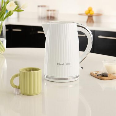 Russell Hobbs Kettle [1.7L 2400W] Eden White, Stainless Steel Accents (removable scale filter, lid opening with push button, water level indicator, illuminated switch, BPA free) Teapot 27360-70