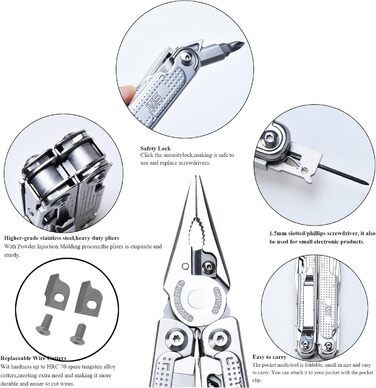 Багатофункціональний інструмент SQT Multi-Tool 18 в 1 з плоскогубцями – Набір викруток та ножиць з нержавіючої сталі, для кемпінгу та DIY, з нейлоновим чохлом (Подарунок для майстрів)