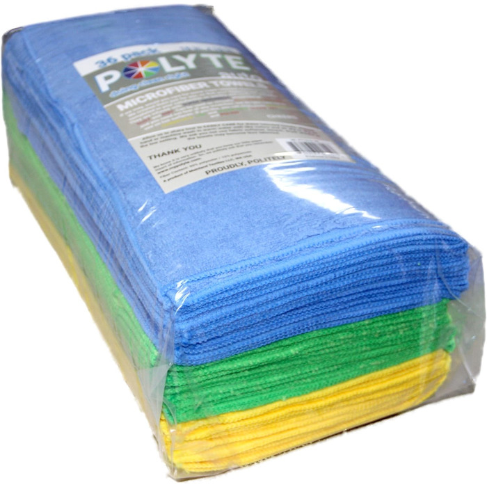 Універсальна мікрофібра Polyte для прибирання, 300 GSM, 40.6x40.6 см, набір 36 шт (синій, зелений, жовтий)