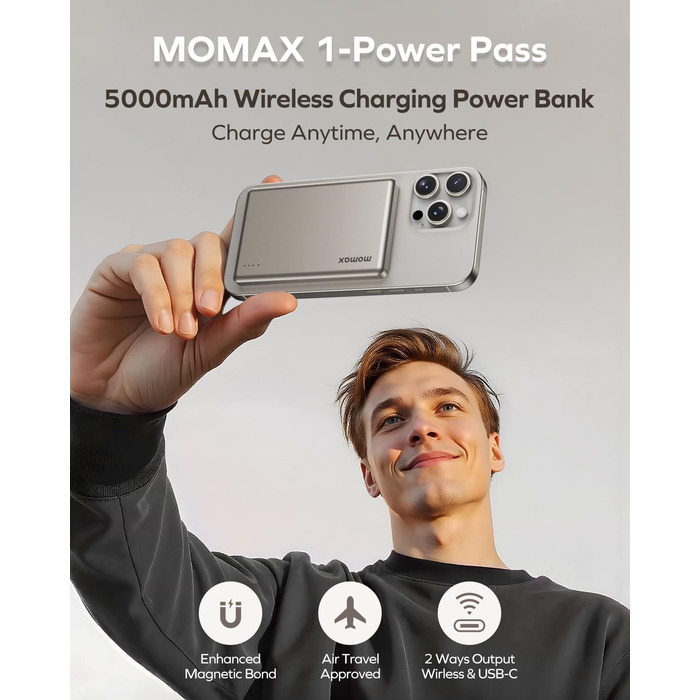 Портативний зарядний пристрій MOMAX 5000mAh з магнітним кріпленням, PD20W, для iPhone, AirPods та Android