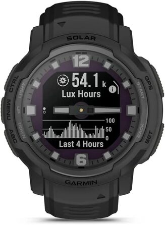 Garmin Instinct Crossover Solar: гібридний смарт-годинник з сонячною зарядкою, 45 мм, чорний, 70 днів роботи, GPS, Cardio, SpO2, Activity Tracker