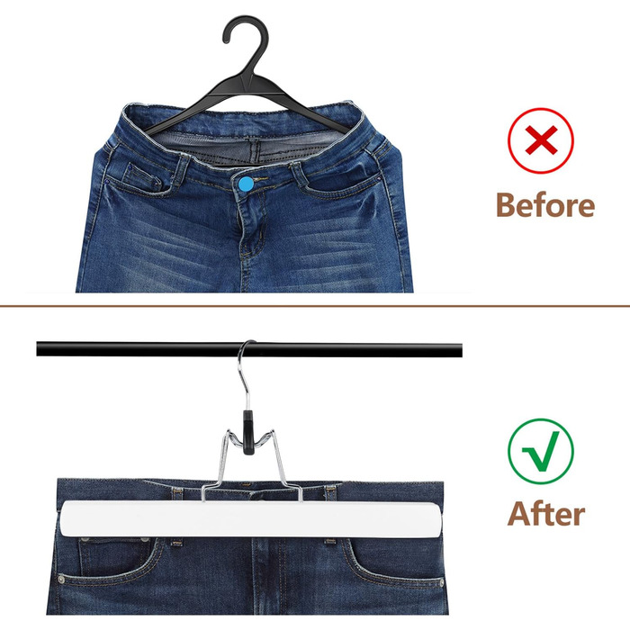 Дерев'яні вішалки для штанів AMKUFO з кліпсами (12 шт.), антиковзні вішалки для спідниць, фіксатори для штанів, надійні вішалки з масивного дерева, поворотний 360° гачок (білий/розкішний сад)