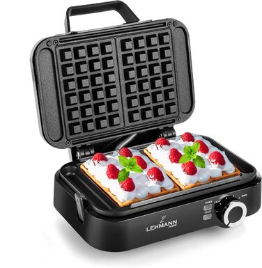 LEHMANN Double Belgian Waffle Maker - 1200W - Non-Stick - Adjustable Temperature - Makes Waffles in 3 Minutes