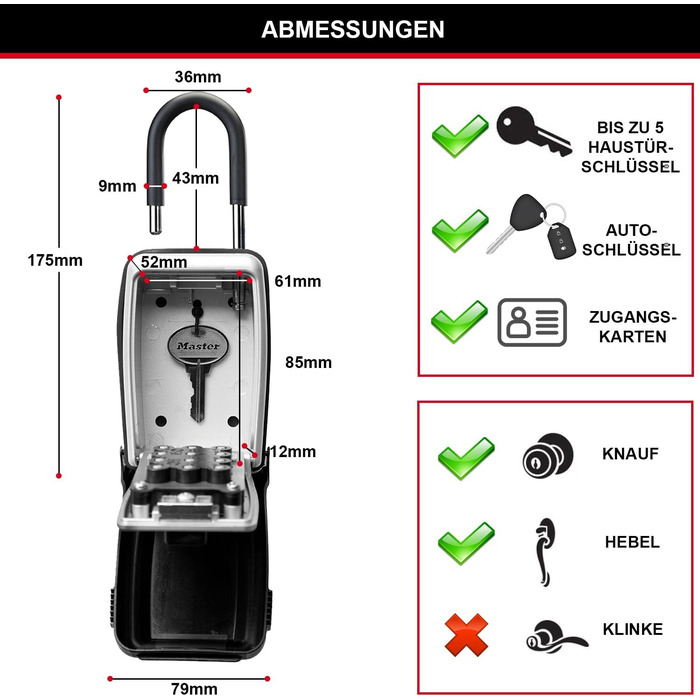 Master Lock Key Safe with Push Button - Outdoor Key Lock Box (Hinged)