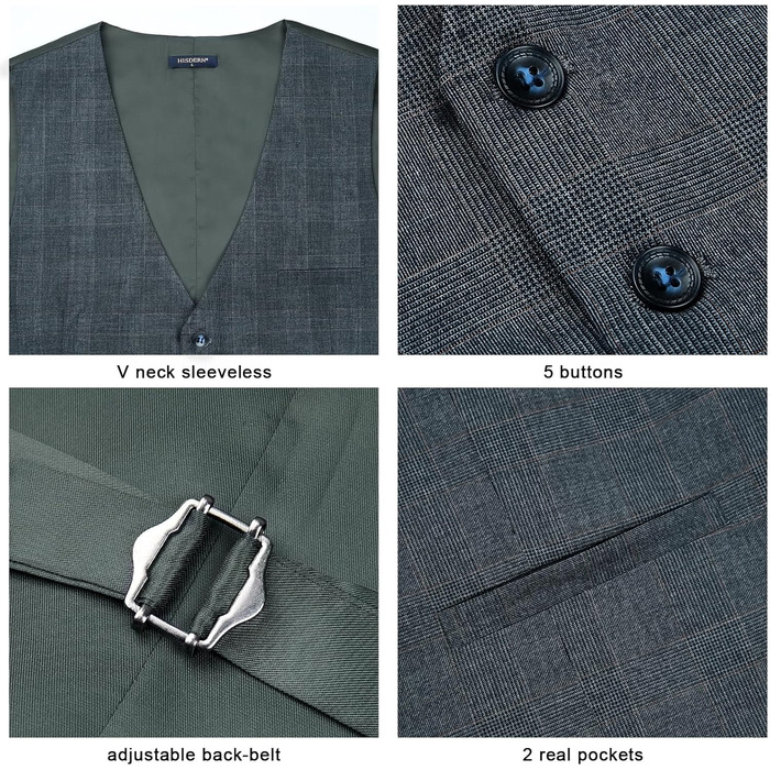 Жилет чоловічий HISDERN в клітинку, класичний, з бавовни, для весілля, в стилі 'Hahnentritt', під костюм (XXL, темно-синій)