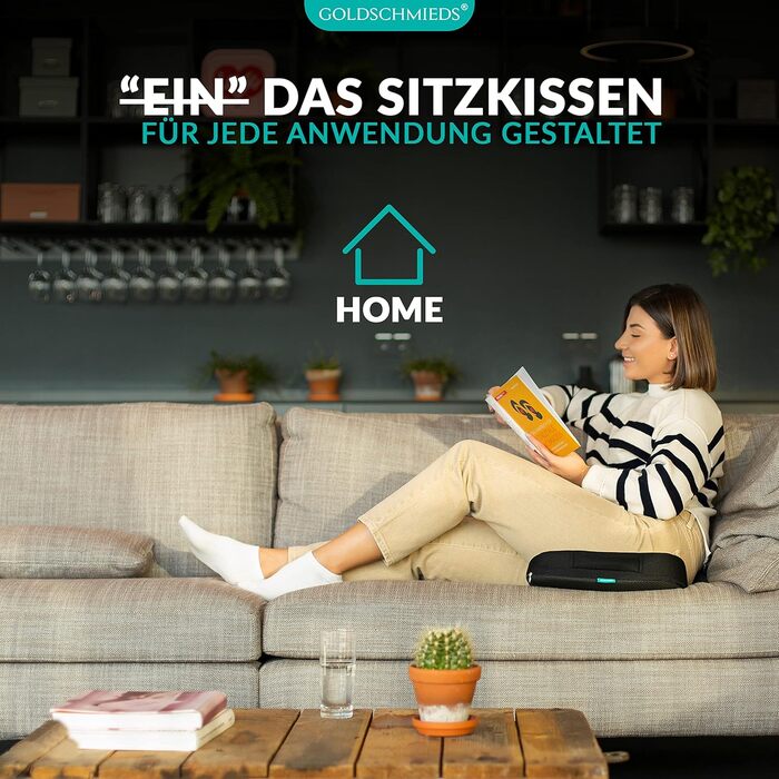 Ортопедична подушка для сидіння Goldschmieds® - для офісного крісла, авто та ін. - Знімає навантаження зі сідничної кістки, знеболює та покращує кровообіг. Made in Germany. Підходить для ваги 50-95 кг. Чорний пінополіуретан (Memory Foam)