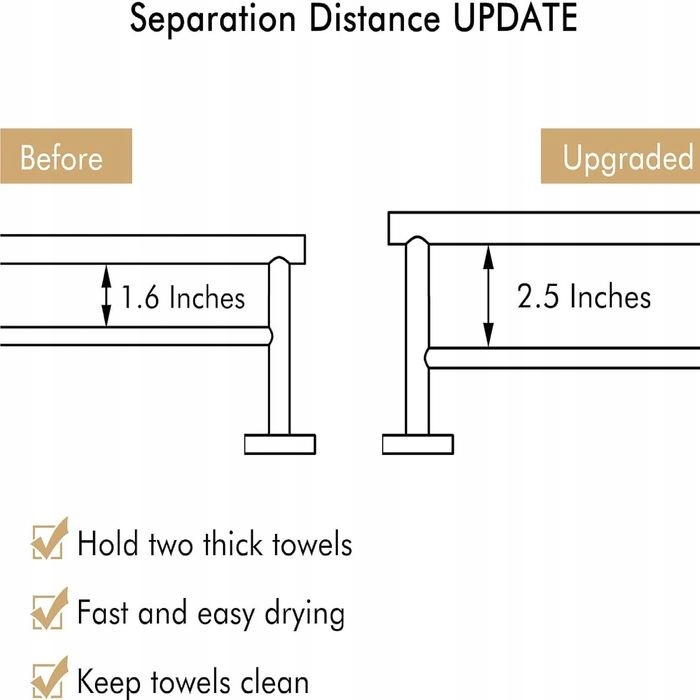 Тримач для рушників у ванну кімнату, стильна штанга 60 см