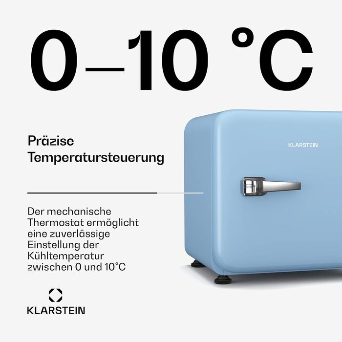 Klarstein Mini Fridge with Freezer Compartment - 32L Compact Refrigerator for Drinks & Cosmetics, Retro Mini Bar, Quiet Small Fridge, Skincare Cooler for Room (43L, Energy Class E, Blue)