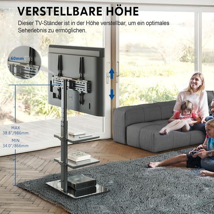 FITUEYES Adjustable Swivel TV Stand - Floor Mount for 32-60 inch Flat & Curved TVs (up to 30kg, VESA 600x400) - Black