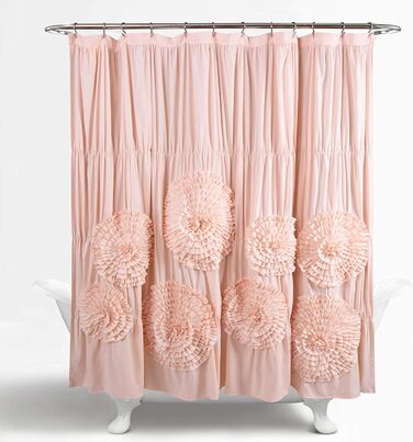Шторка для душу Lush Decor Serena з рюшами, 183 x 183 см – красивий квітковий дизайн з рюшами, розкішна шторка, вінтажний гламур, стиль кантрі (рожевий, пудровий рожевий)