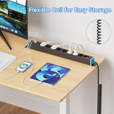 Мережевий фільтр із захистом від перенапруги, 10 розеток, поворотний на 360°, для стін, 1.8м, 16A/4000W, для офісу та дому, чорний