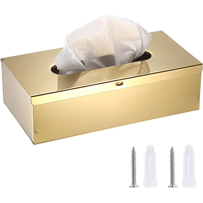 TOLIDA Rectangular Tissue Box made of 304 Stainless Steel, Tissue Box, Toilet Tissue, Cosmetic Tissue Box for Dining Room Living Room Bedroom Office Hotel Gold (25 * 13 * 7.5CM)