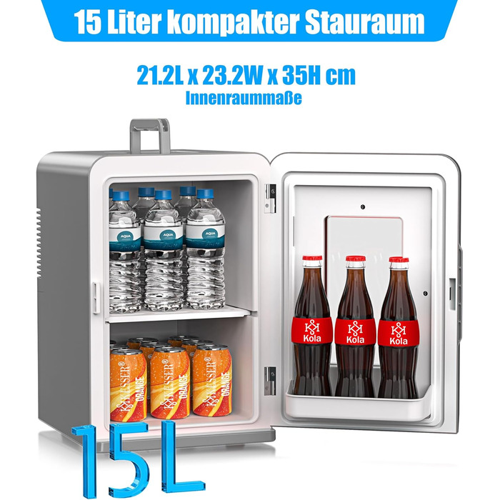 KESSER® Міні холодильник 2в1: охолодження та нагрівання, 15 літрів, портативний, AC/DC, 220-240V/12V, для авто, офісу, дому, кемпінгу