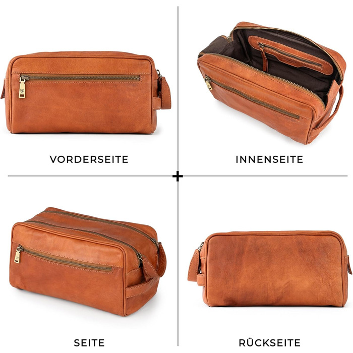 Шкіряна косметичка для подорожей Berliner Bags Vintage Kulturbeutel Tim XL, унісекс несесер для аксесуарів та гігієни, коричневий