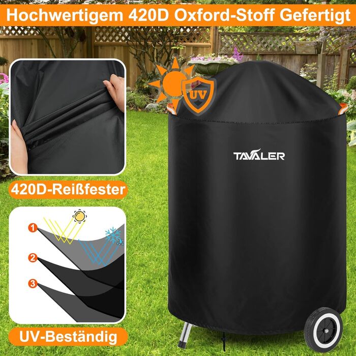 Weatherproof Tavaler BBQ Cover, 420D Oxford Fabric Grill Cover for Weber Kettle Grill 57 cm, Charcoal Grill Cover Hood Grill Waterproof, Tear-Resistant, UV Grill Cover (77 x 90 cm)