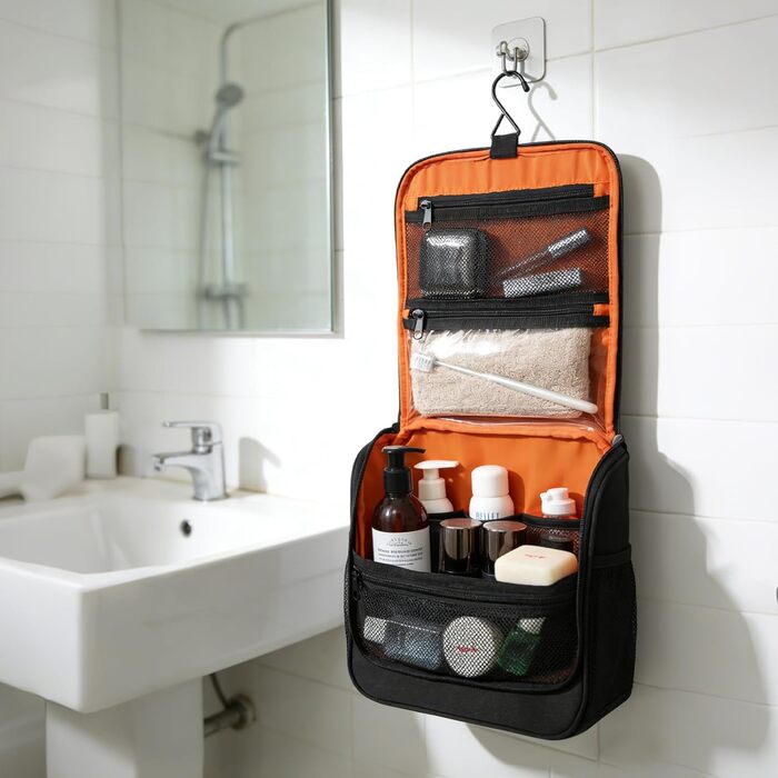 Туалетна сумка для подорожей Kulturbeutel: чоловіча та жіноча, водонепроникна, з гачком для підвішування, 7 відділень для кемпінгу та подорожей (зелена, чорна)