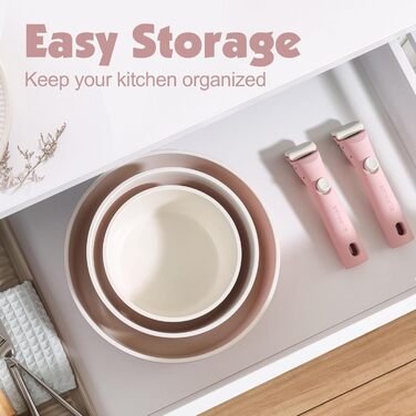 Набір каструль SENSARTE з керамічним покриттям, 17 предметів, рожевий, антипригарне, для всіх плит, безпечне, сумісне з духовкою