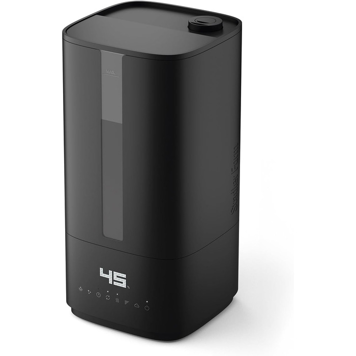 Зволожувач повітря Stadler Form Oliver, для великих приміщень до 60 м², тихий, компактний, потужний, 6 режимів, авто-режим, вимкнення LED, бездимний туман, чорний