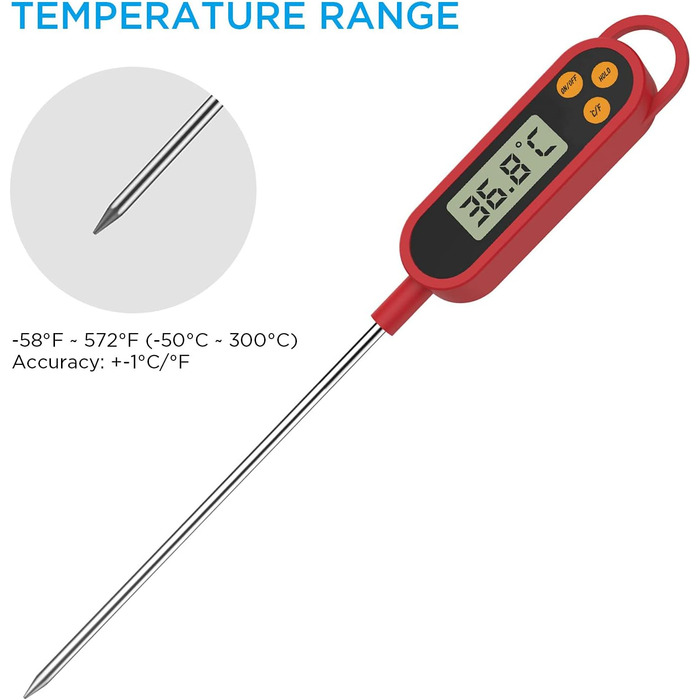 Цифровий термометр для кухні: приготування їжі, м'яса, молока, дитяче харчування | LCD дисплей, довга сонда