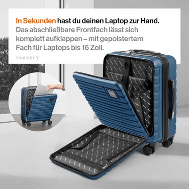 Чемодан туристичний великий 77см, 100л, з TSA замком, з відділенням для ноутбука (55x40x23см), глибокий синій колір, Travely