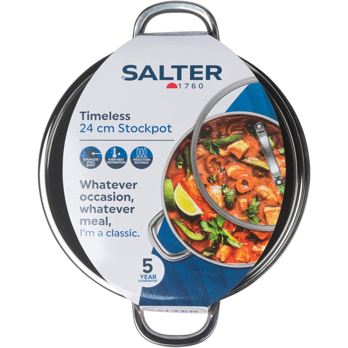 Пароварка Salter Timeless 3-рівнева – 18 см, нержавіюча сталь, 9 літрів, з антипригарним покриттям та скляною кришкою, для індукційних плит