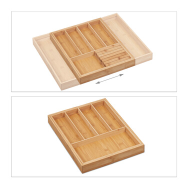 Relaxdays Extendable Bamboo Cutlery Box